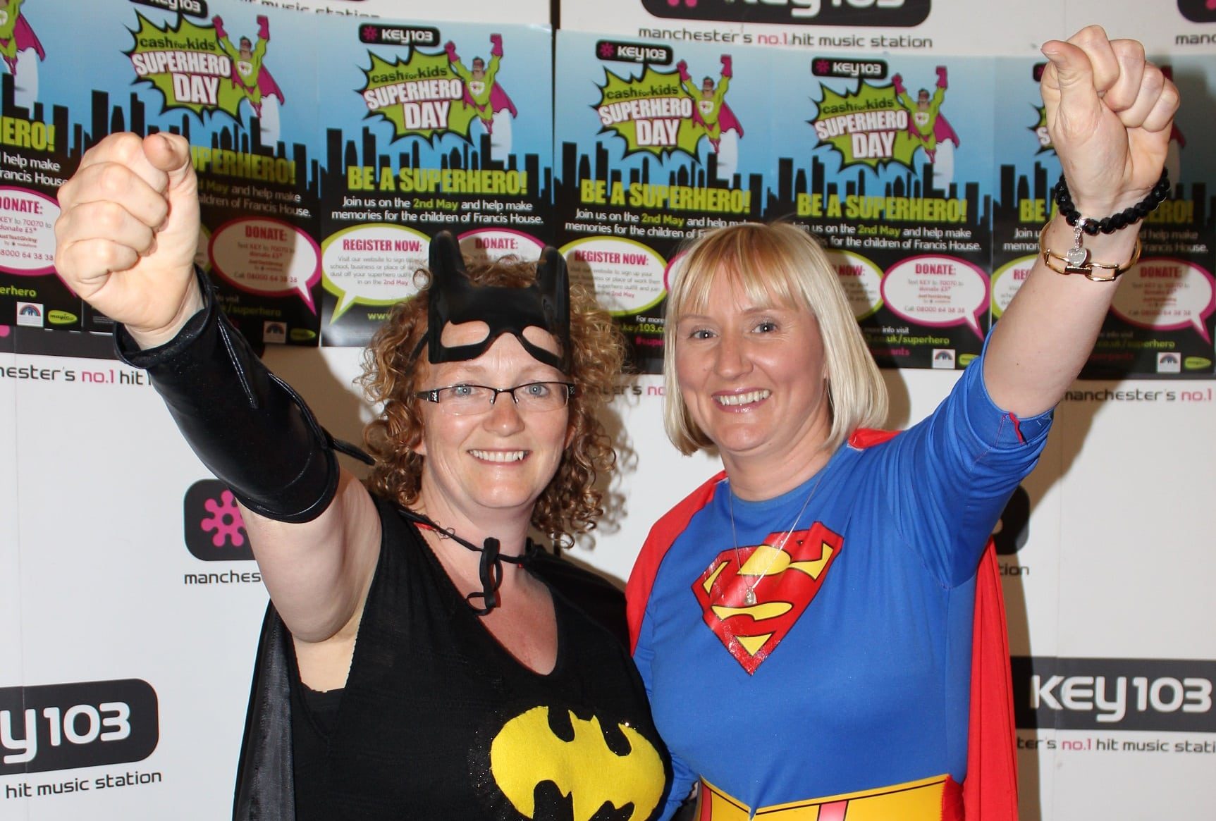 Two mums dressed as superheroes at Francis House