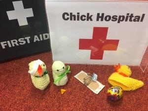 Knitted chicks needing repair