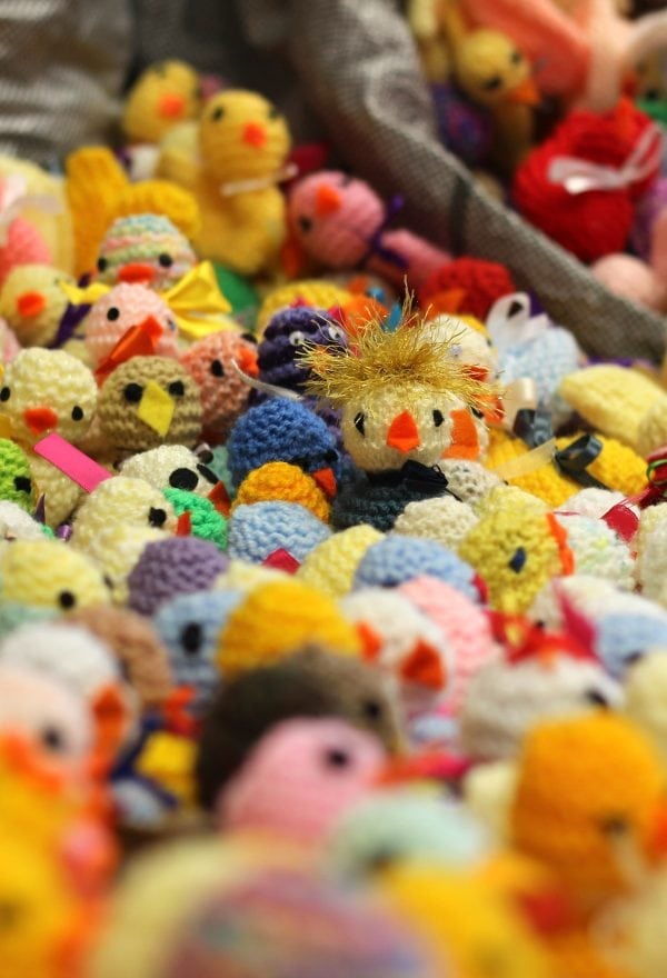 Sacks of knitted chicks arrive at Francis House