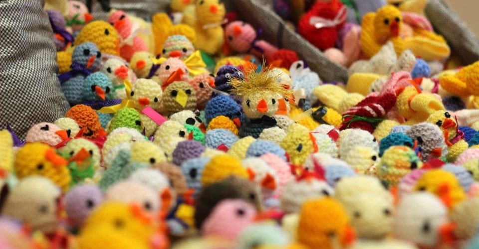 Sacks of knitted chicks arrive at Francis House