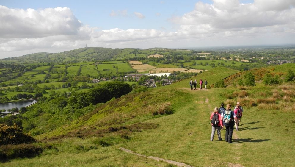 View of walkers heading from Tegg's Nose to Trentabank