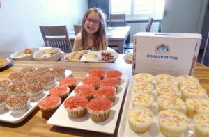 Emma with party cupcakes