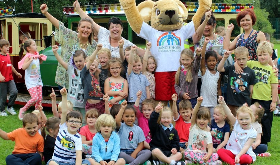 St John Fisher Primary School funfair children with Francis Mouse