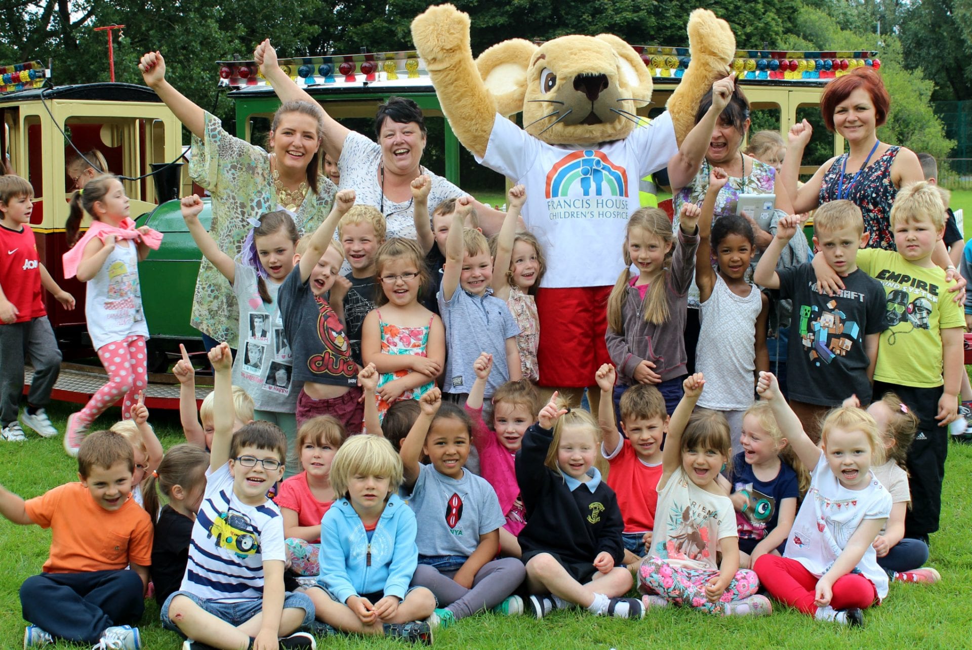 St John Fisher Primary School funfair children with Francis Mouse