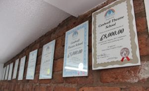 Certificates on wall