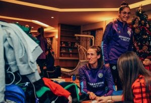 Manchester City women's team players at Francis House