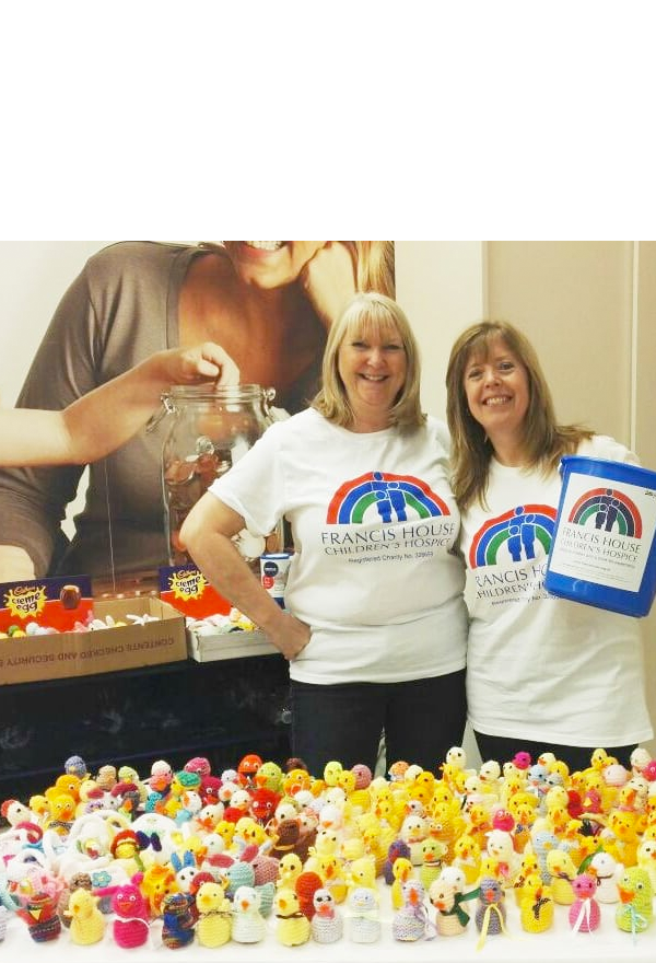 Selling knitted chicks for Francis House
