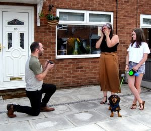 Family group and dog