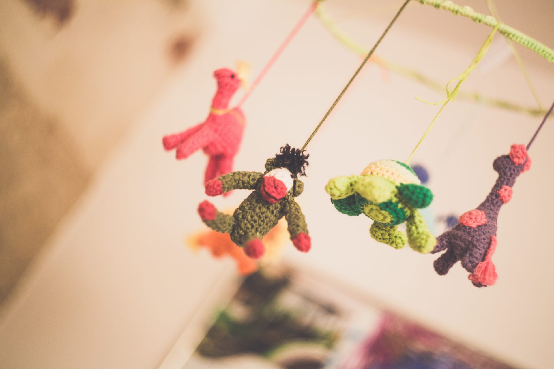 knitted animal hanging mobile