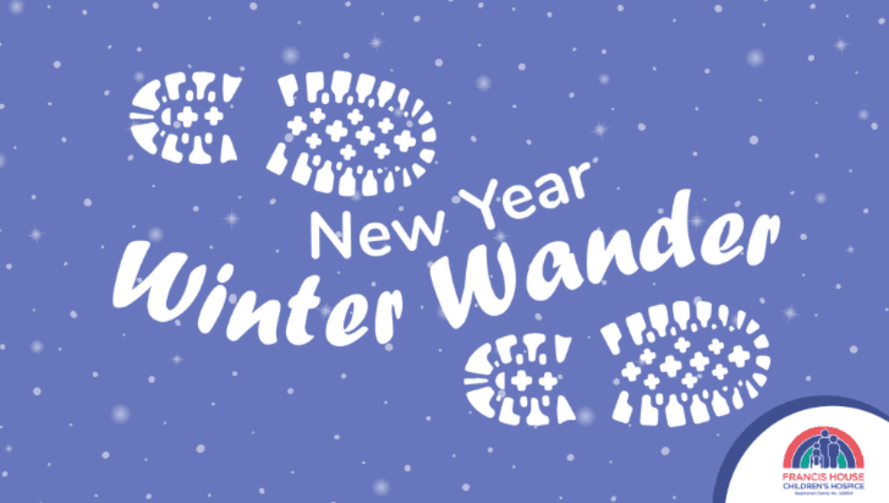 Two bootprints around the wording 'New Year Winter Wonder', all in white over a blue background with a falling snow overlay.
