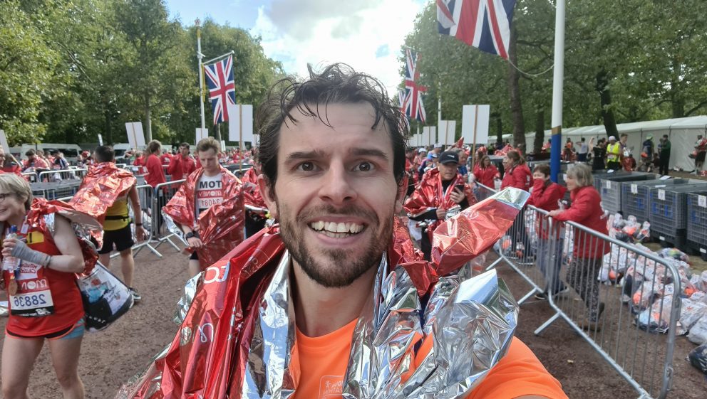 Alistair Orr finishing the London Marathon 2021