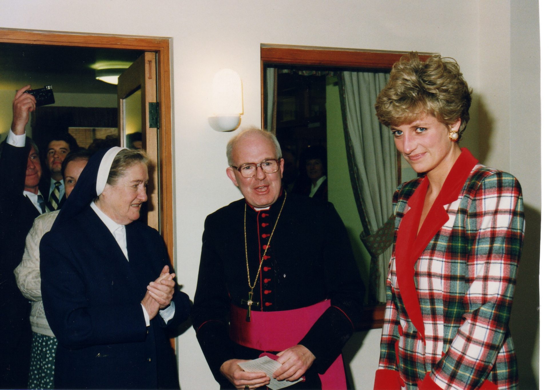 Sister Aloysius Archbishop Patrick Kelly and Princess Diana at the opening of Francis House in 1991