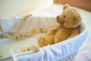 Moses basket with teddy bear