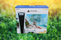 Sony Playstation 5 in a box on a grass background