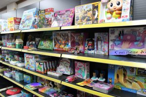 Shelves of toys