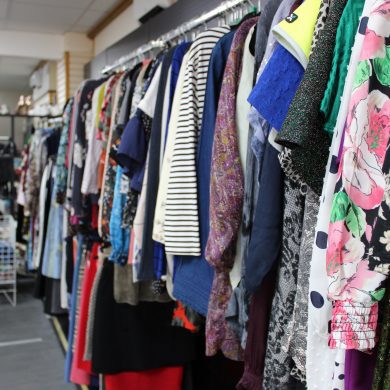 Clothes rails in charity shop
