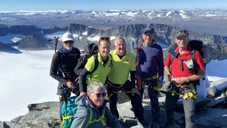 Trekkers stood snowy mountain