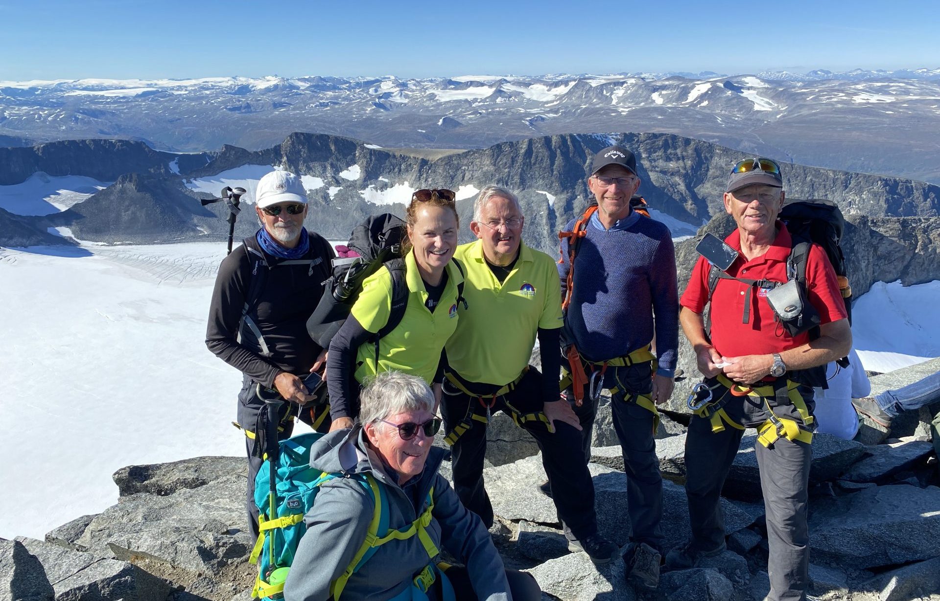 Trekkers stood snowy mountain