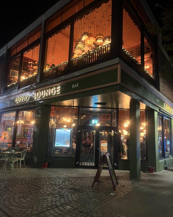 Exterior cafe bar at night